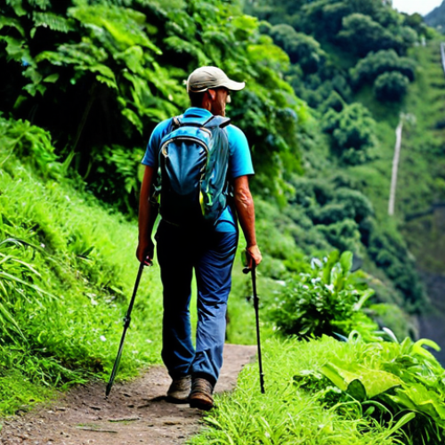 Home 8 **
A professional hiker, fully clothed in appropriate outdoor gear, walking along a trail in Saint Vincent, with lush green vegetation and a distant waterfall in the background. Perfect anatomy, correct proportions, natural pose, safe for work, appropriate content, fully clothed, professional outdoor photography, high quality.
**